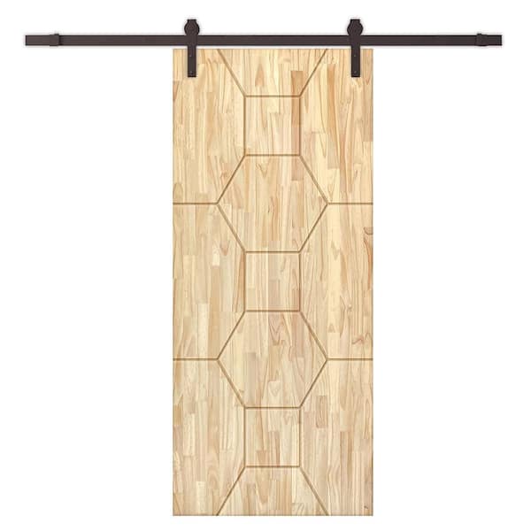 CALHOME 42 in. x 96 in. Natural Pine Wood Unfinished Interior Sliding Barn Door with Hardware Kit