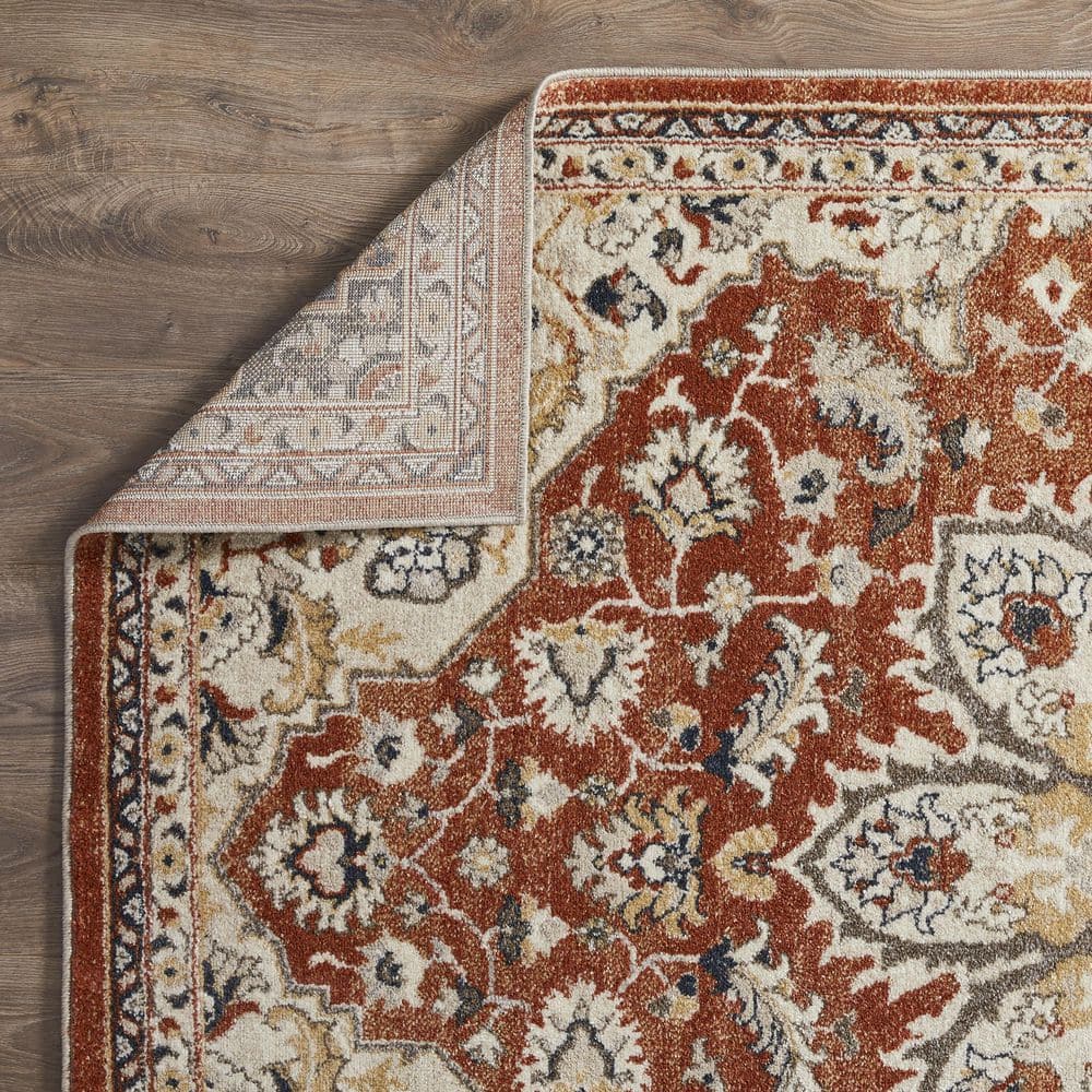 Red and Beige 4' x 6' Synthetic Oriental Area Rug