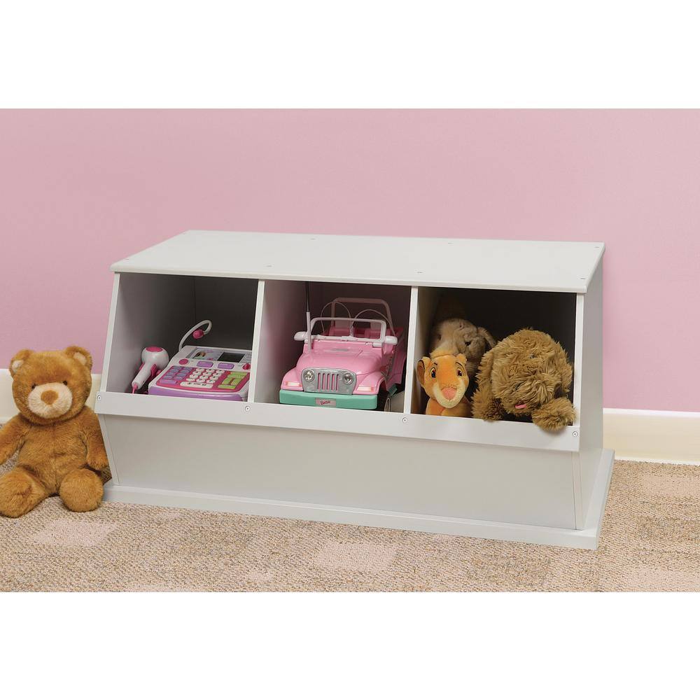 White MDF Three Bin Stackable Toy Storage Cubby