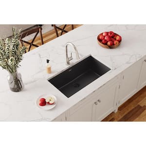 Quartz Classic  33 in. Undermount 1-Bowl  Black Granite/Quartz Composite Sink Only and No Accessories
