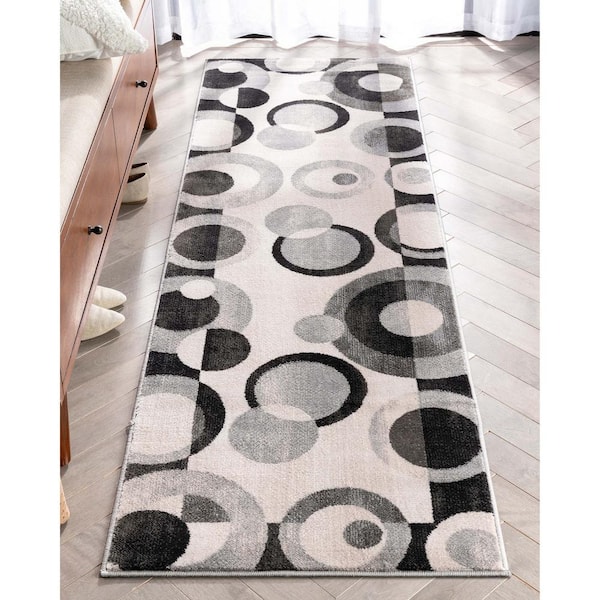 Barclay Avi Modern Geometric Grey Black 2 ft. 3 in. x 7 ft. 3 in. Runner Area Rug
