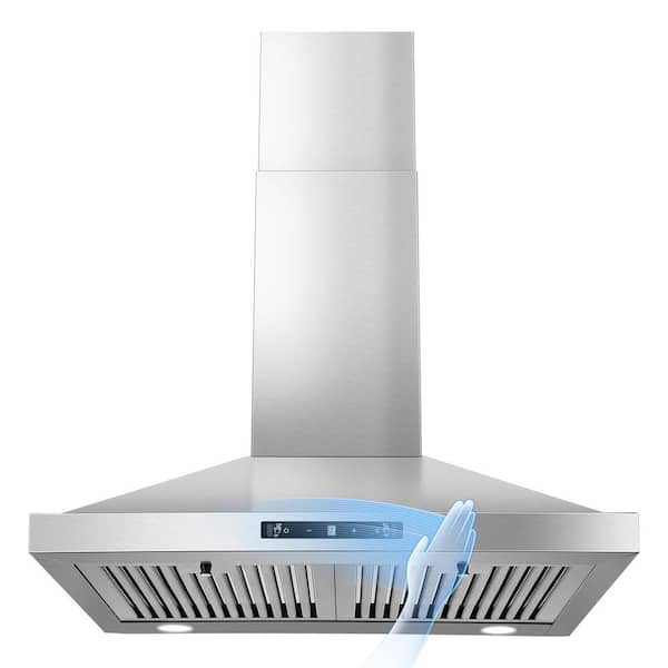 24 Inch Range Hood, 450CFM, Wall Mount Kitchen Hood in Stainless Steel, Gesture Sensing & Touch Control, 3 Speed Fan