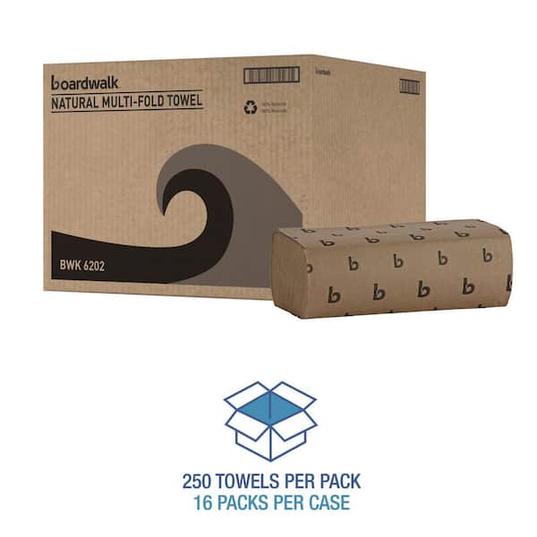 Folded Paper Towels, Multifold, 9 x 9.45, Natural, 250 Towels/Pack, 16 Packs/Carton