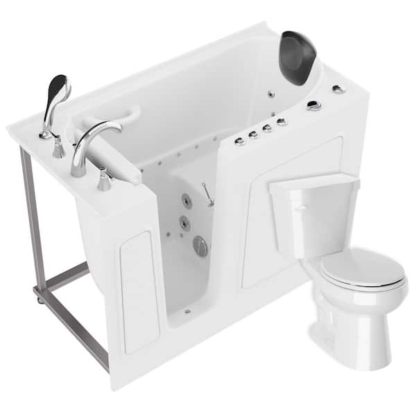 Universal 53 in. x 26 in. Left Drain Combination Jetted Bathtub in White with Rounded Toilet and Soft Close Lid