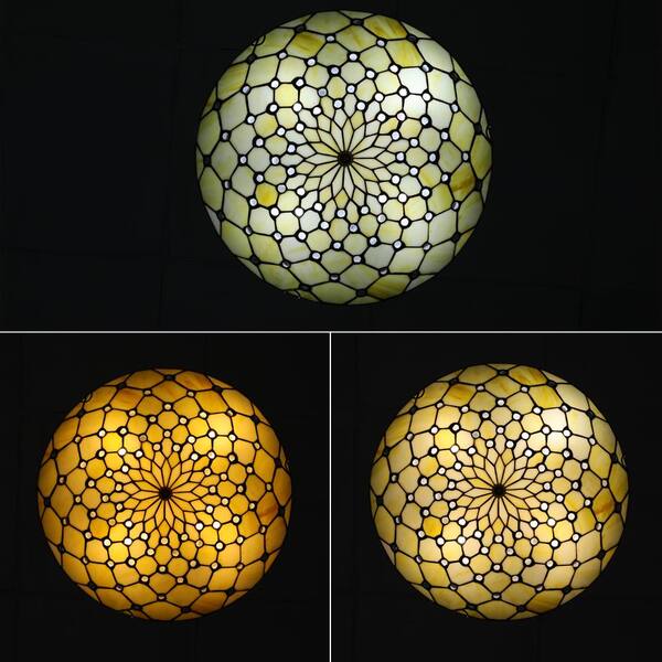 OUKANING 19.68 in. 4-Light Light Yellow Tiffany Flush Mount