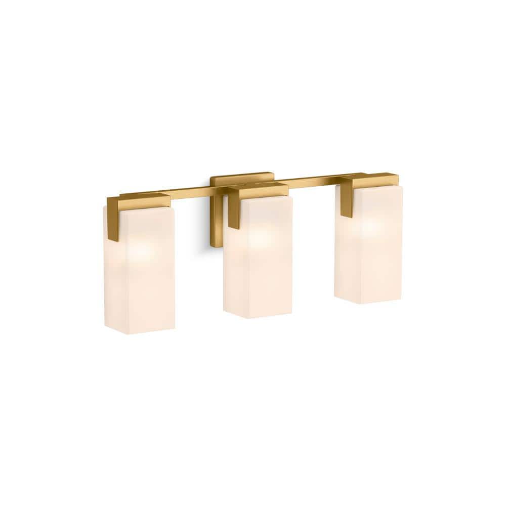 Brushed Moderne Brass Three-Light Wall Sconce with Frosted Glass Shades