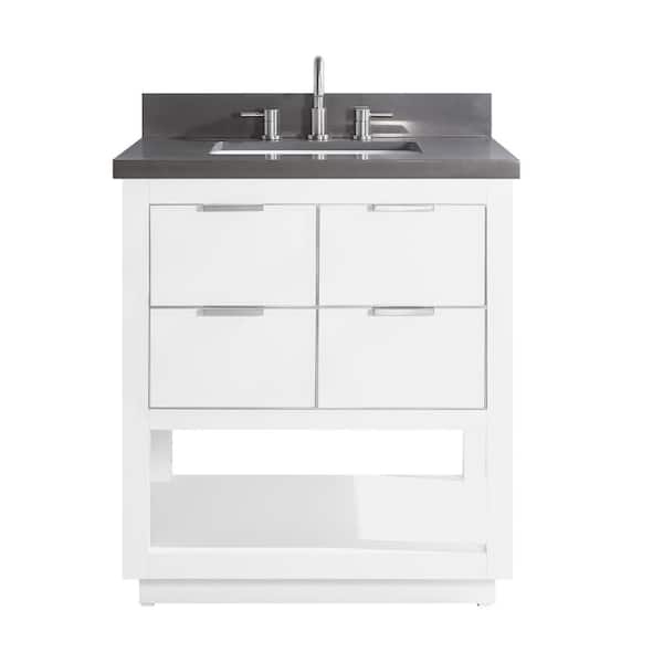 Avanity Allie 31 in. Single Sink White with Silver Trim Bath Vanity with Gray Quartz Top