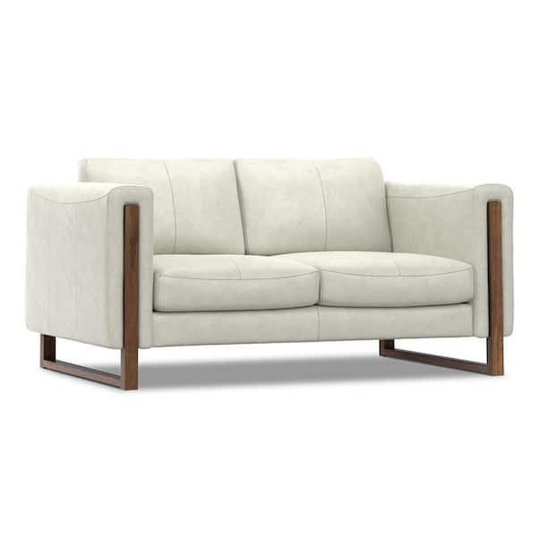 Richard Modern Contemporary 62 in. Straight Arm Genuine Leather Wide Rectangle Sofa in. Light Smoke Grey