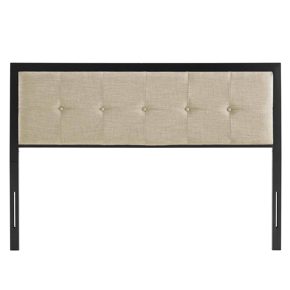 Teagan Full-Size Tufted Velvet Headboard in Black Beige