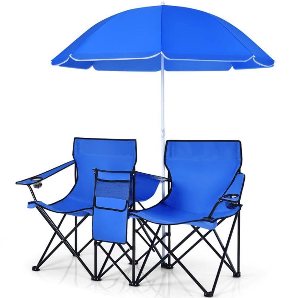 Double Camping Chair with Canopy and Cooler, 2-Person Outdoor Loveseat with UPF 50+ Umbrella for Beach Patio price history on PriceWatchPro