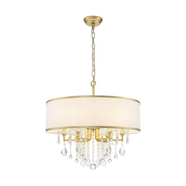 Rennnsan Orlen 23.6 in. 6-Light Painted Gold Boho Drum Crystal