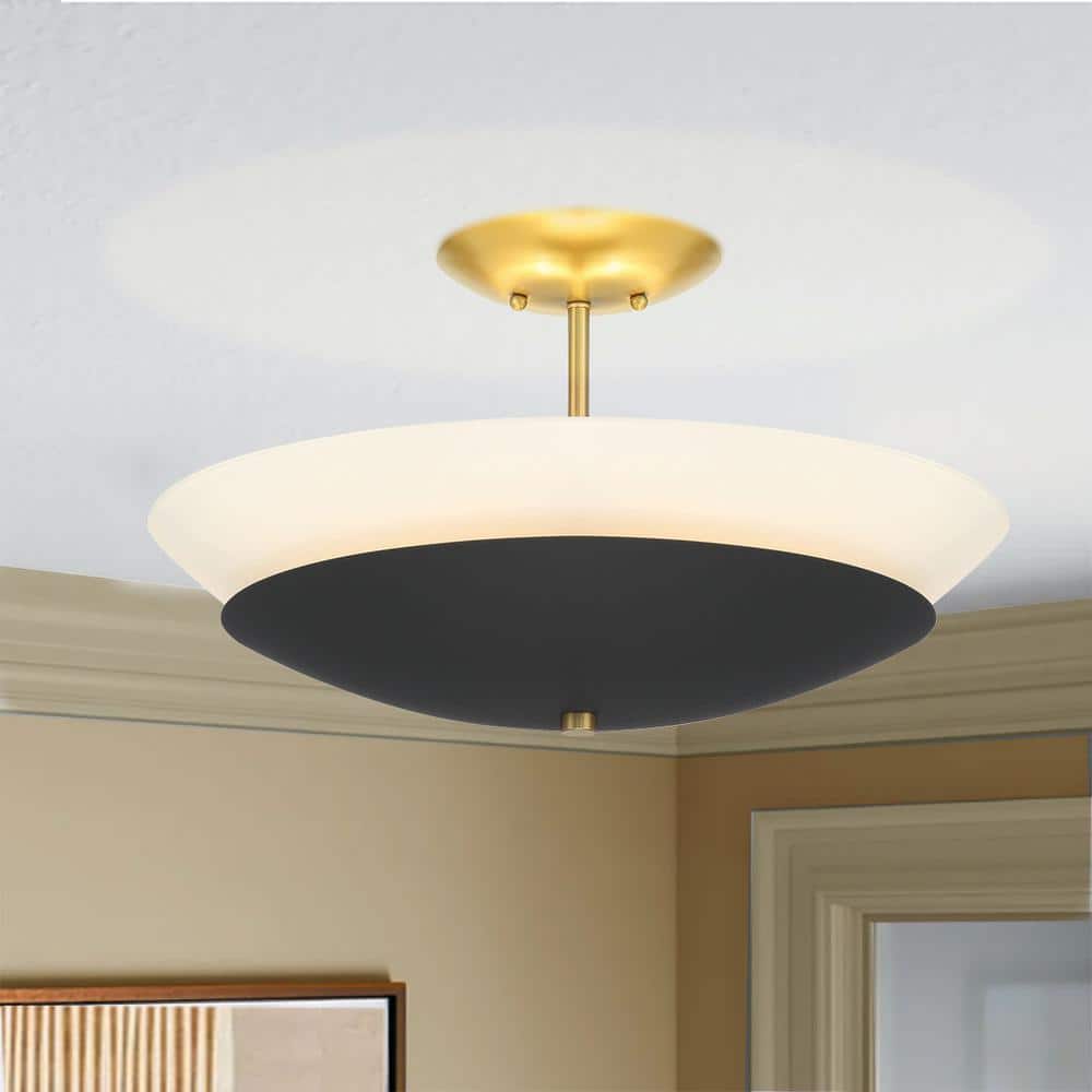 Sand Coal and Soft Brass 19" Glass Bowl Ceiling Fixture