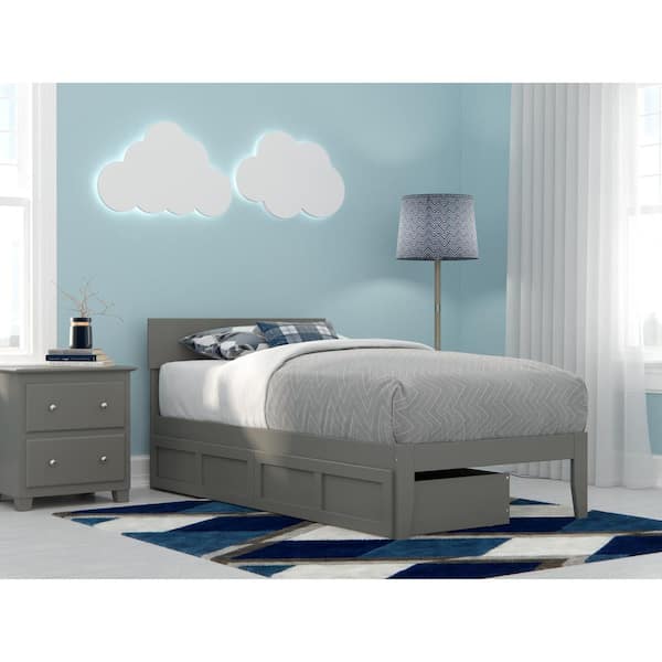 AFI Boston Grey Twin Solid Wood Storage Platform Bed with 2 Drawers