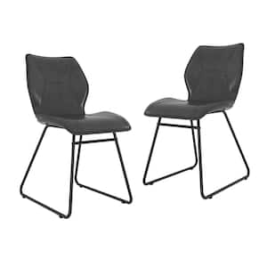 Gray PU Faux Leather Dining Chair Set of 2 Accent Chair with High-Density Sponge and Metal Legs