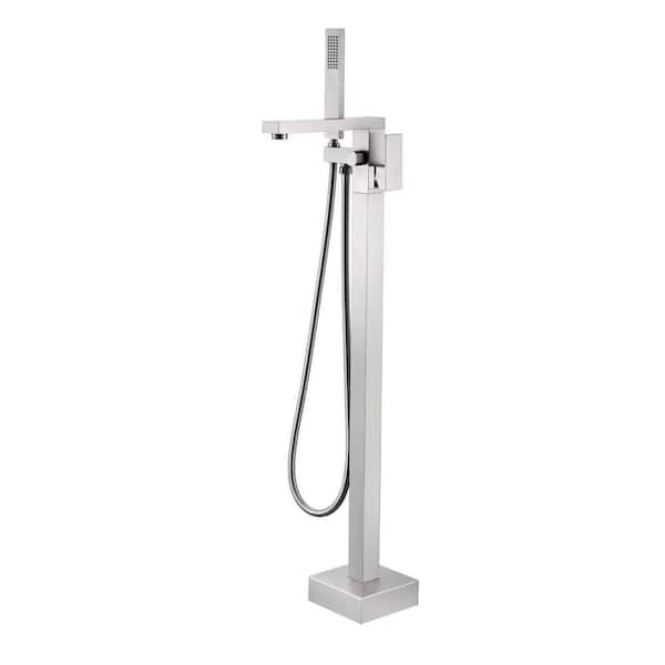 Flg Single Handle Freestanding Tub Faucet With Hand Shower Floor Mount Bathtub Filler In Brushed 4413