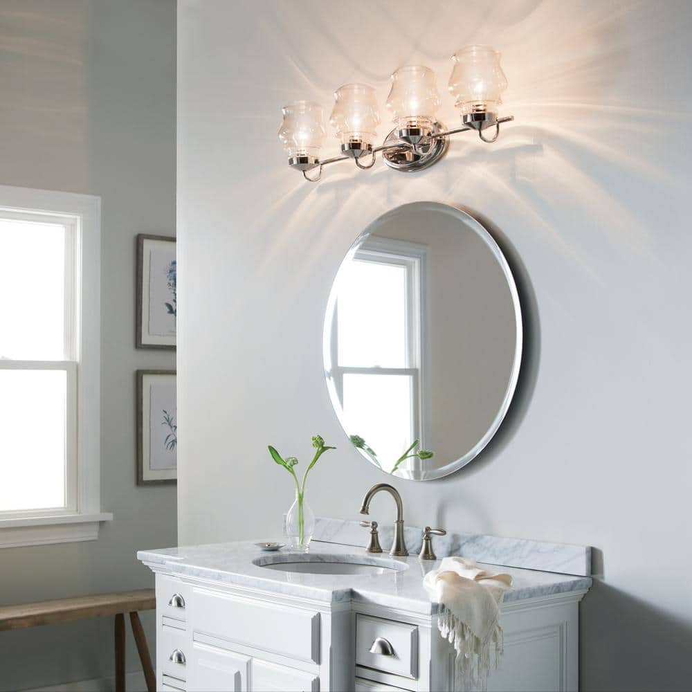 Janiel 33.25" 4-Light Polished Nickel Vanity Light with Clear Glass Shades