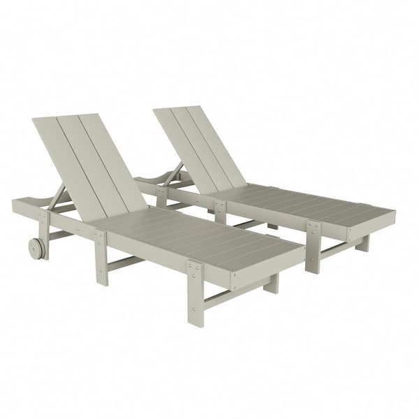 WESTIN OUTDOOR Shoreside 2-Piece Modern HDPE Fade Resistant Portable Reclining Chaise Lounge Chairs With Wheels in Sand