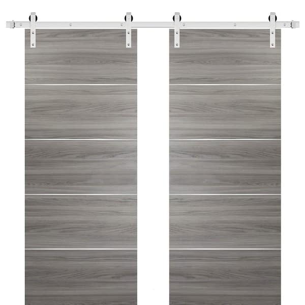 Sartodoors 0020 60 in. x 96 in. Fluch Ginger Ash Finished Wood Barn Door Slab with Hardware Kit Stailess