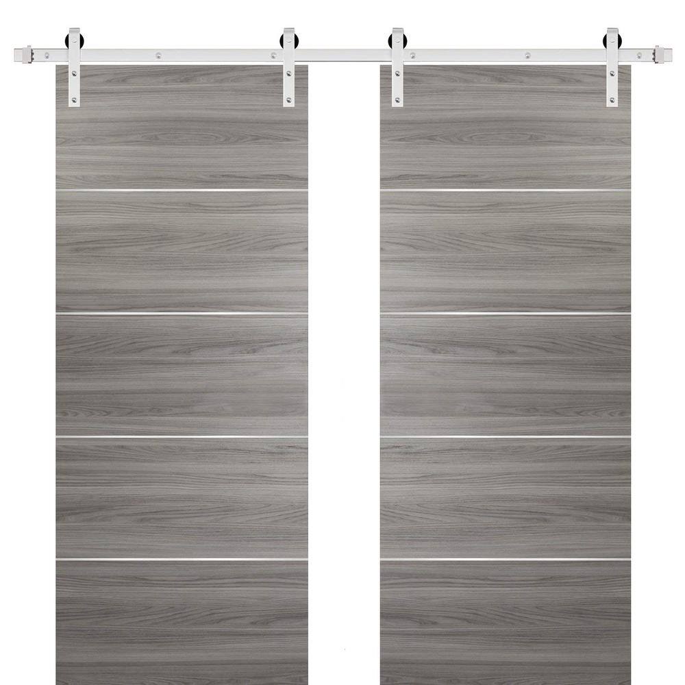 Assemble Required 0020 72 in. x 80 in. Fluch Gray Finished Wood Barn Door Slab with Hardware Kit Stailess price history on PriceWatchPro