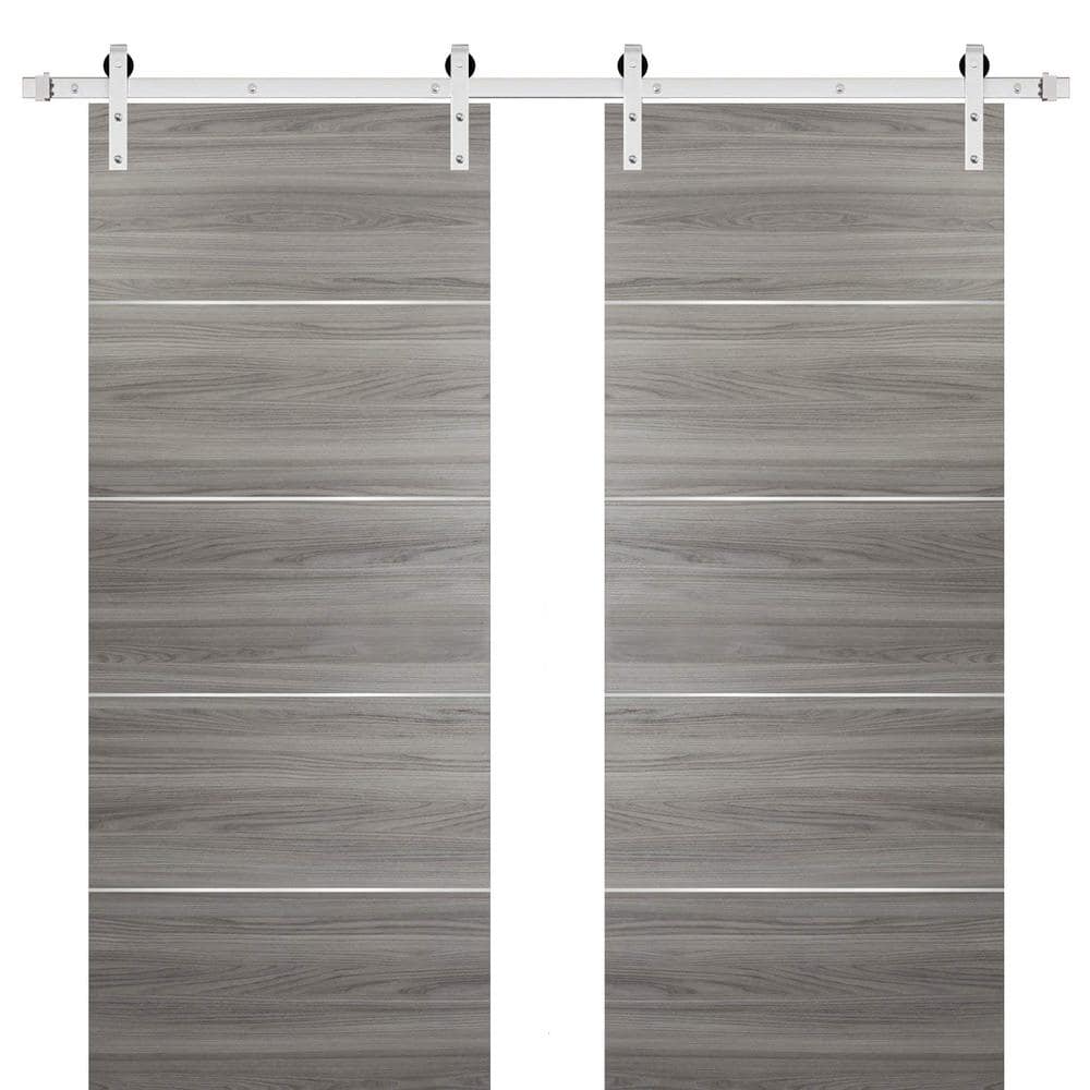Assemble Required 0020 72 in. x 96 in. Fluch Gray Finished Wood Barn Door Slab with Hardware Kit Stailess price history on PriceWatchPro