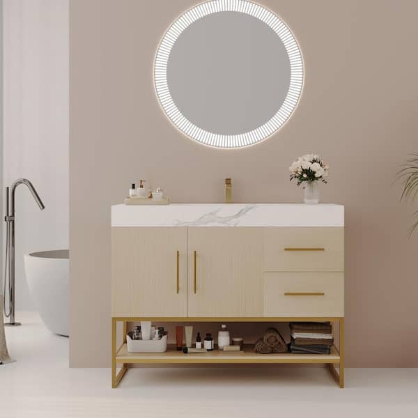 Ziyudura 36 in. Single Sink Floating Rough Oak Bath Vanity with