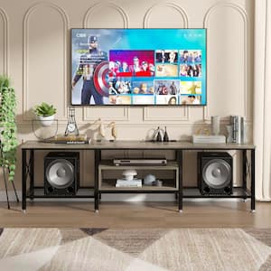 TV Stand with Power Outlets, Gray TV Console for 75 in. Industria Media Entertainment Center with Charging Station