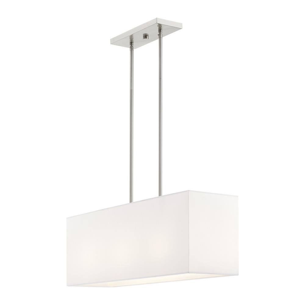 Summit Brushed Nickel 3-Light Linear Chandelier with Off-White Shade