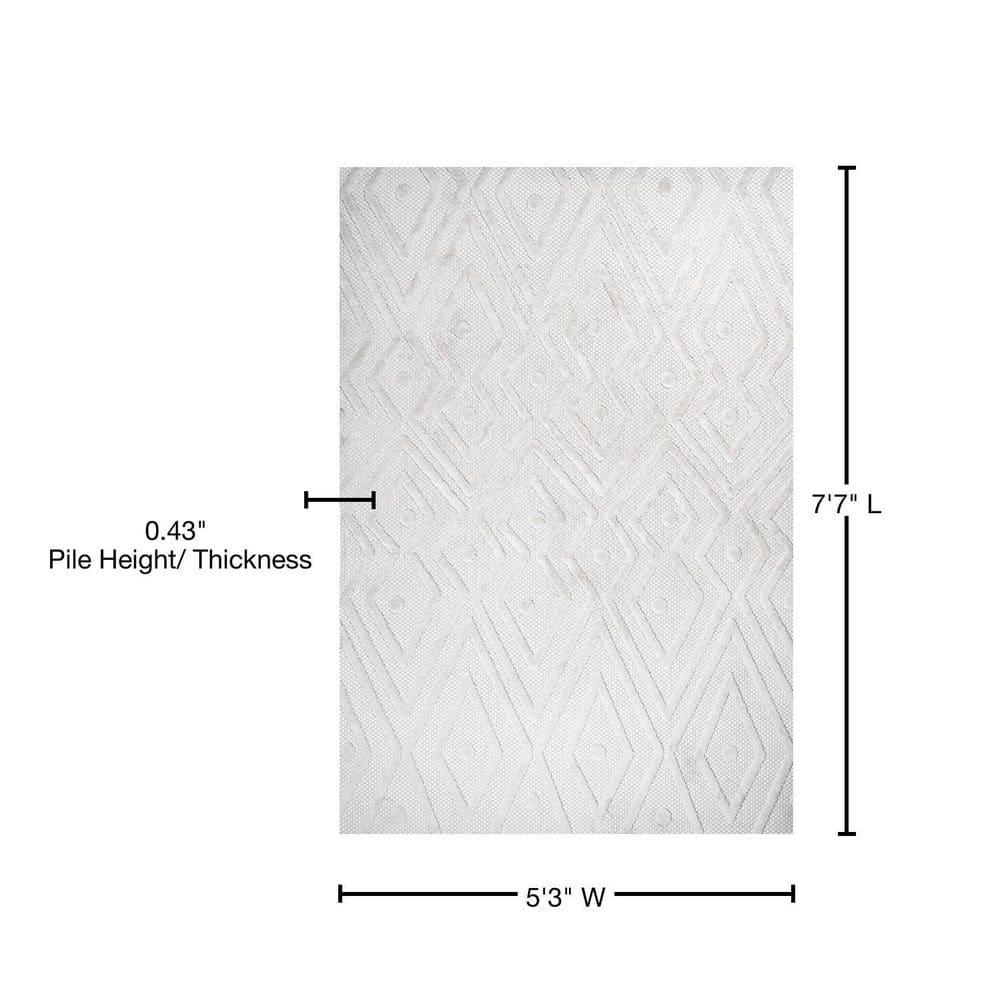 Ivory Geometric Flat Woven Synthetic Rectangular Rug