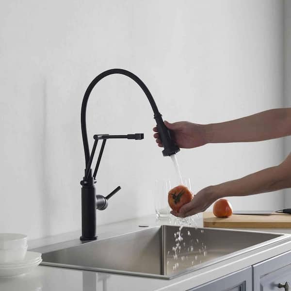 20.07 in. H Single Hole 1.8 GPM Pull Down Sprayer Kitchen Faucet with 360° Spout Swivel in Matte Black