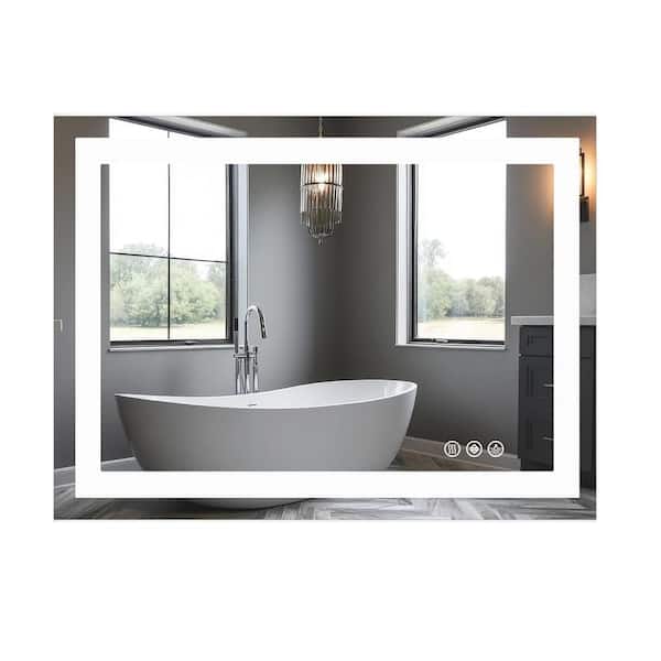 36 in. W x 24 in. H Rectangular Framed Wall Bathroom Vanity Mirror in White with LED Lights, Smart Memory Functionr