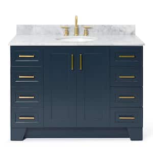 Taylor 49 in. W x 22 in. D x 35.25 in. H Freestanding Bath Vanity in Midnight Blue with Carrara White Marble Top