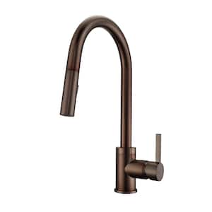 Fenton Single Handle Deck Mount Gooseneck Pull Down Spray Kitchen Faucet with Lever Handle 1 in Oil Rubbed Bronze