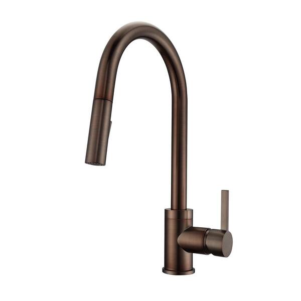 Barclay Products Fenton Single Handle Deck Mount Gooseneck Pull Down Spray Kitchen Faucet with Lever Handle 1 in Oil Rubbed Bronze