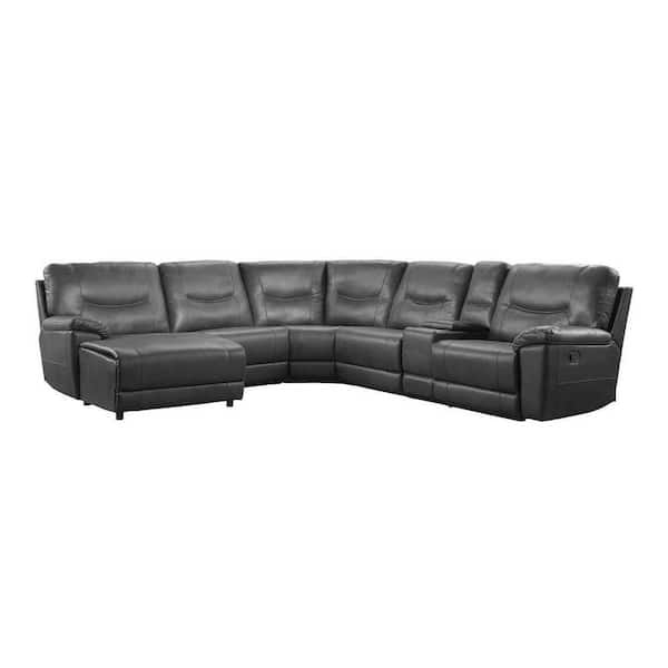 EVERGLADE HOME Percy 113 in. W Pillow Top Arm 6-Piece Faux Leather U-Shaped Sectional Sofa in Gray