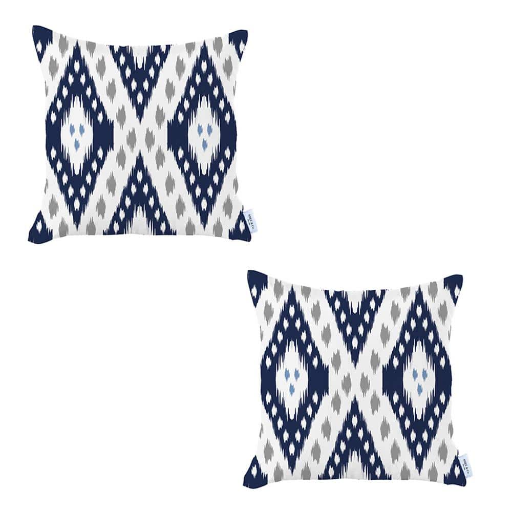 Navy Blue Ikat Reversible Polyester Pillow Cover Set