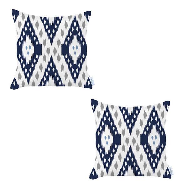 MIKE & Co. NEW YORK Ikat (Set of 2) Navy Blue Square 18 in. x 18 in. Boho Throw Pillow Covers