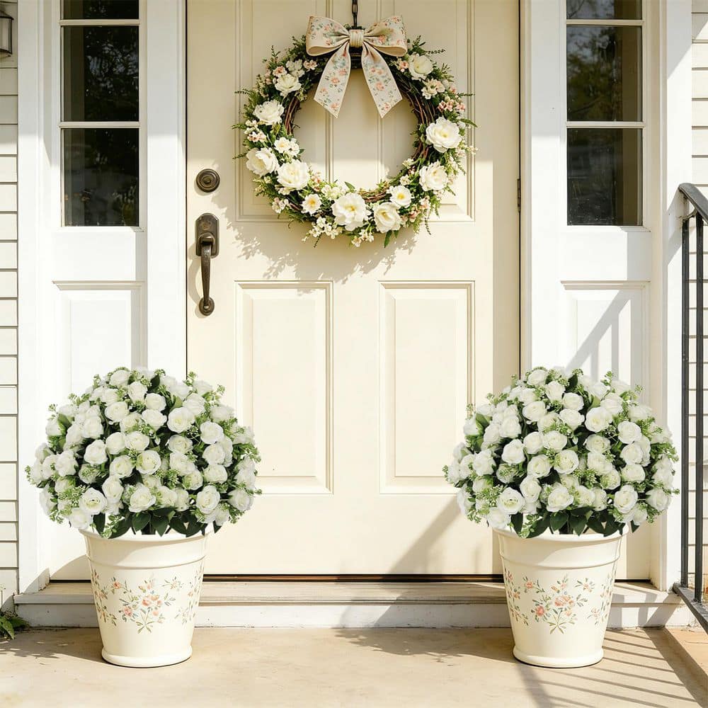 ˙˚ʚ ℳ ɞ˚˙ HOYMN 24 in. White No-Watering Indoor Outdoor Artificial Rose