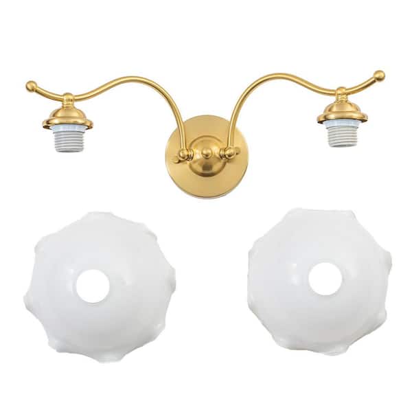 MENCOLULU 22.44 in. 2-Light Gold Iron Wall Sconce with Flower