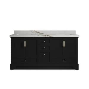 Alys 72 in. W x 22 in. D x 36 in. H Double Sink Bath Vanity in Black with 2 in. Calacatta Gold Top