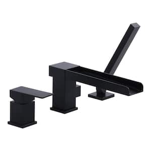 Square Waterfall Single Handle 1-Spray Patterns Tub and Shower Faucet Flow Rate 6 GPM 8 in. Matte Black Valve Included
