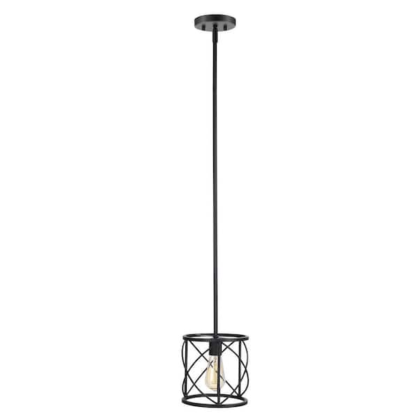 Nersunda Drum Pendant Light with Industrial Black Metal Cylinder Shade 1-Light Modern Island Pendant Chandelier for Foyer Kitchen