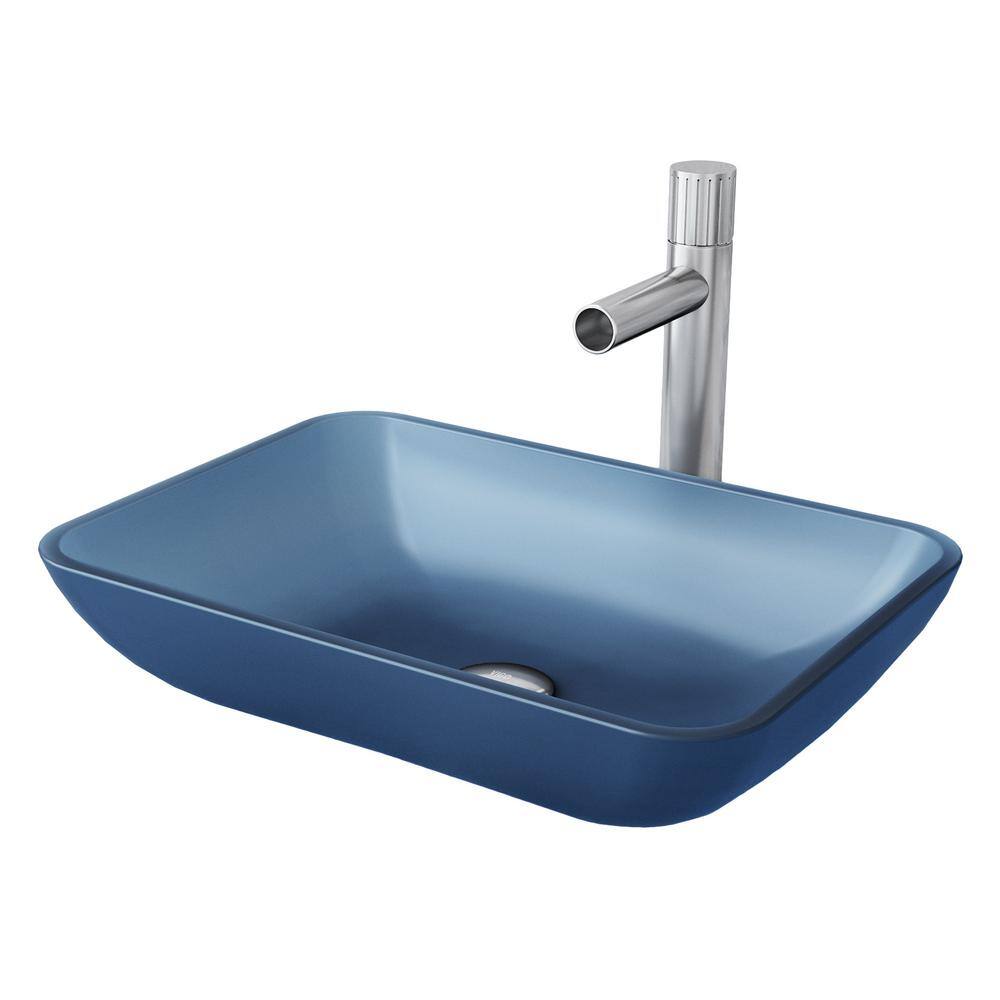 Sottile 18" Blue Glass Vessel Sink with Chrome Faucet