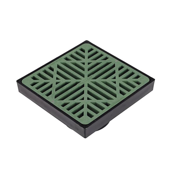 NDS 9 in. Plastic Square Low Profile Drainage Catch Basin with Grate in Green