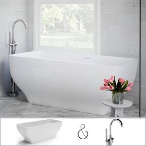 Oxford 67 in. Acrylic Curvy Rectangle Free-Standing Bathtub in White, Floor-Mount Single Post Faucet in Chrome