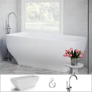 Oxford 67 in. Acrylic Curvy Rectangle Freestanding Bathtub in White, Floor-Mount Single-Post Faucet in Polished Chrome
