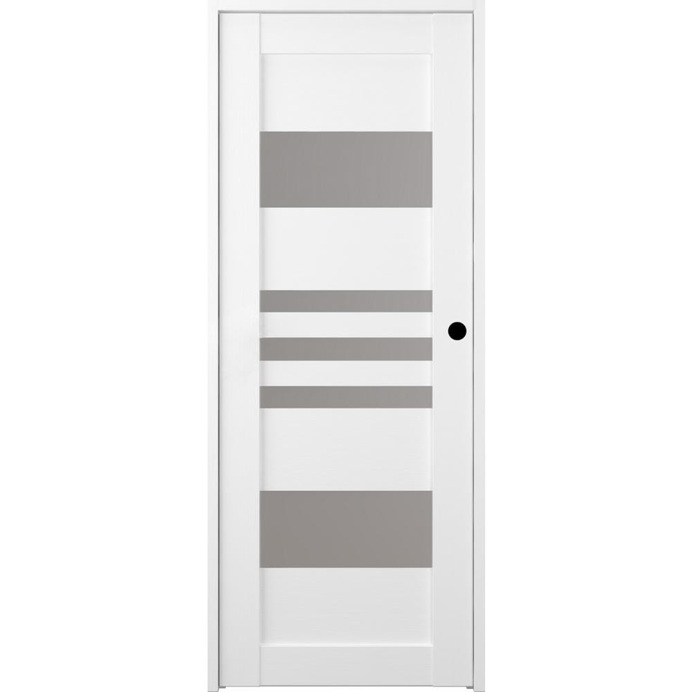 Leti 18 in. x 80 in. Left-Hand 5-Lite Frosted Glass Solid Core Bianco Noble Wood Composite Single Prehung Interior Door price history on PriceWatchPro