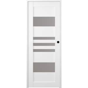 Leti 32 in. x 80 in. Left-Hand 5-Lite Frosted Glass Solid Core Bianco Noble Wood Composite Single Prehung Interior Door