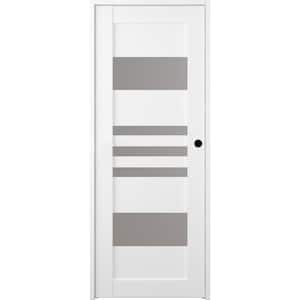 Leti 28 in. x 80 in. Left-Hand 5-Lite Frosted Glass Solid Core Bianco Noble Wood Composite Single Prehung Interior Door