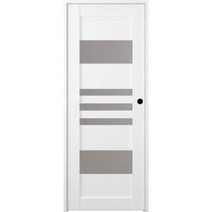 Leti 32 in. x 80 in. Left-Hand 5-Lite Frosted Glass Solid Core Bianco Noble Wood Composite Single Prehung Interior Door