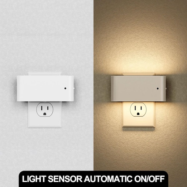 [2-Pack]1-Watt Plug In Dusk to Dawn Sensor Integrated LED Night Light 3000K Soft White Dimmable Brightness for Bedroom